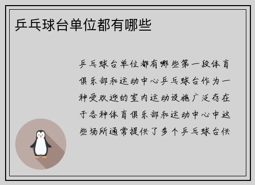 乒乓球台单位都有哪些